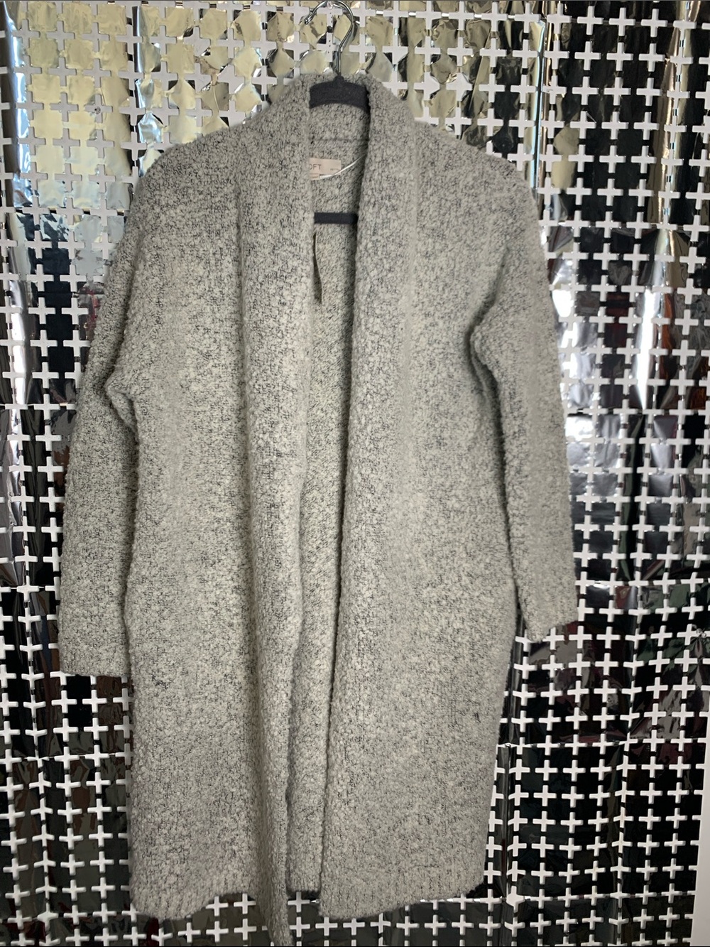 LOFT Light Gray Open-Front Bouclé Cardigan